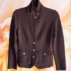Eileen Fisher Brown Maroon Merino Wool Blend Blazer XS Lightweight